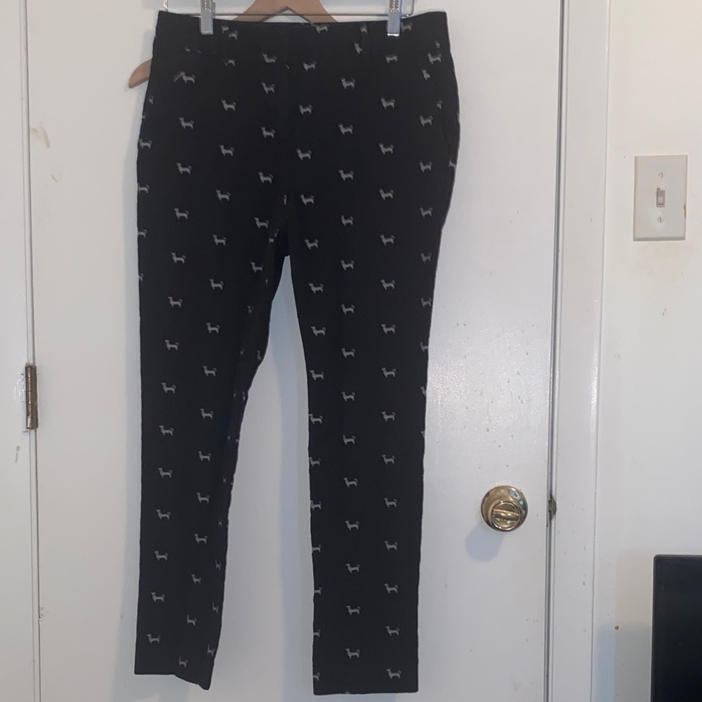 LOFT Women’s Marisa Fit Straight Leg Black Dress Pants with Dog Pattern